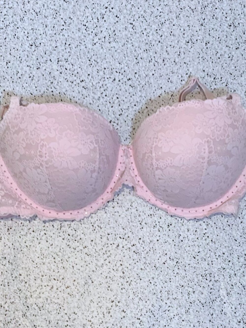 Victoria's Secret PINK Wink Push-Up Balconette Bra 34G Pink Tulip BLING EUC